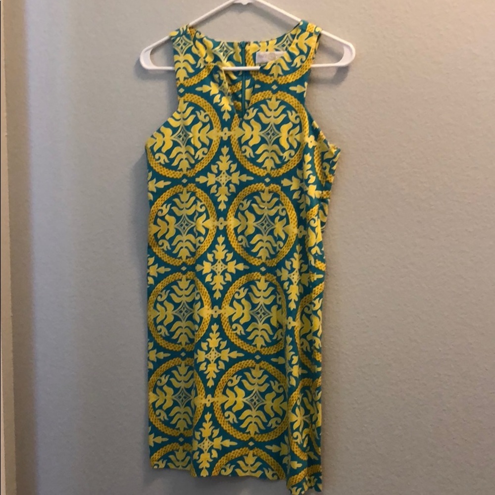 Tracy Negoshian Yellow and Teal Dress